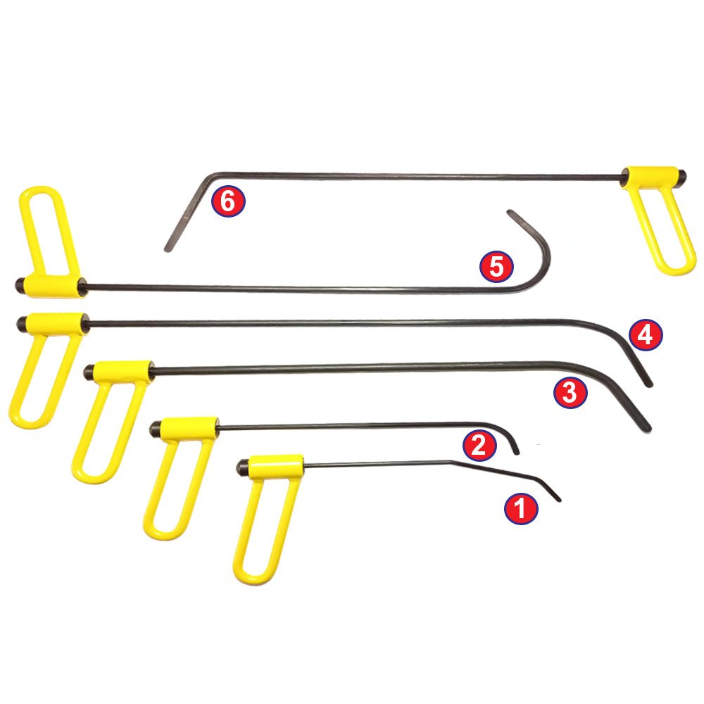 Professional 6-Piece PDR Rod Set with 360° Rotating Metal Handles | Paintless Dent Repair Steel Bars - DoctorPdrTools